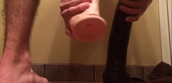 Young guy using three big dildos on his tight ass